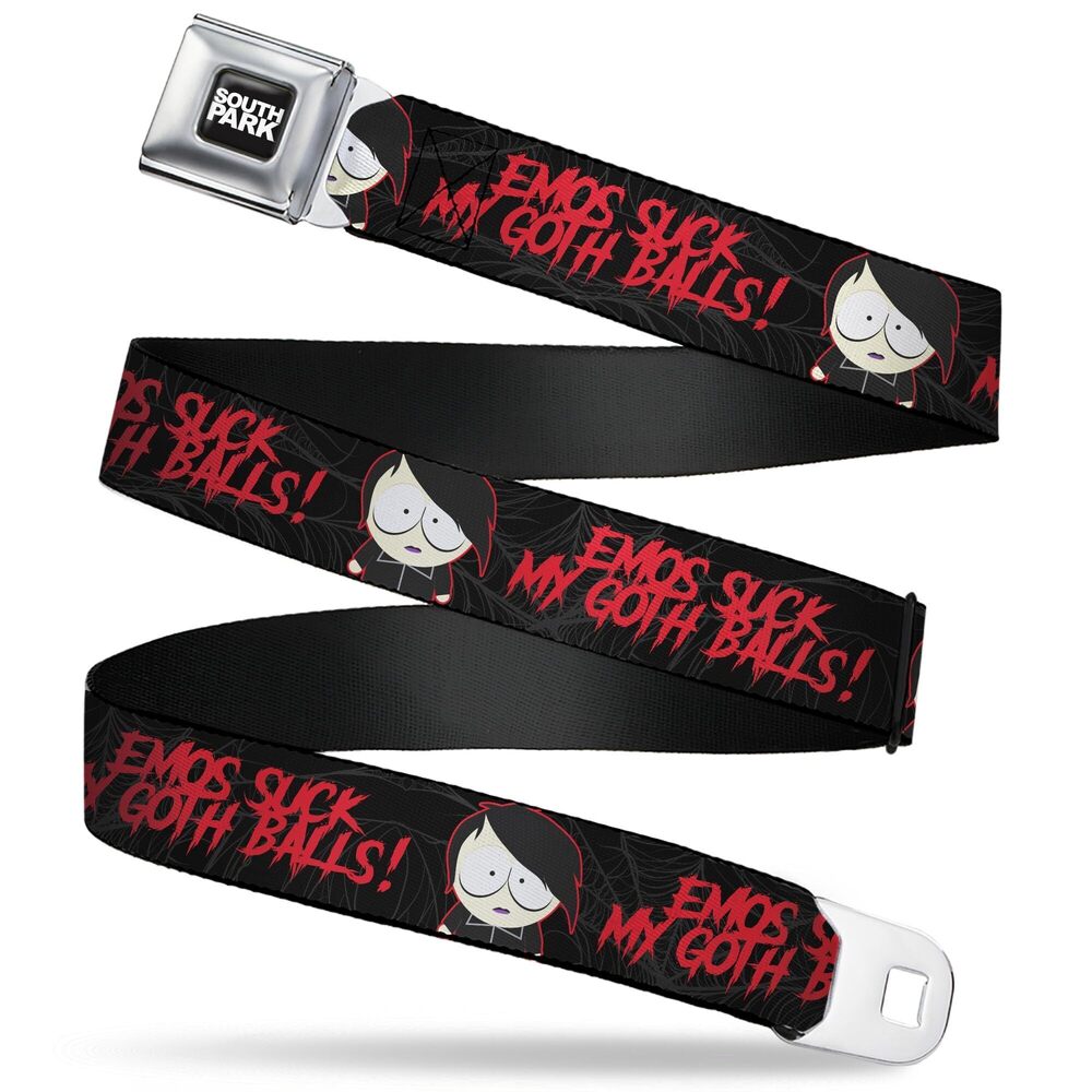 2505 Comedy Central Belt, Seatbelt Buckle Belt, South Park Goth Firkle Emos